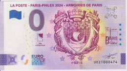 Billet Touristique 0 Euro Souvenir France 24 La Poste Paris Philex 2024-6 N°UEZT000474 - Pruebas Privadas