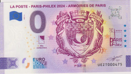 Billet Touristique 0 Euro Souvenir France 24 La Poste Paris Philex 2024-6 N°UEZT000475 - Pruebas Privadas