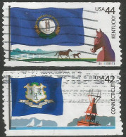 USA 2008/12 Flags Of Our Nation C.42 Connecticut C.44 Kentucky #2 Pcs With VARIETY IRREGULAR PERFORATION - Errors, Freaks & Oddities (EFOs)