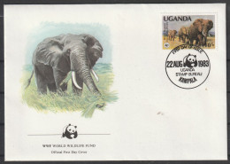 Uganda: 1983, FDC Sonderumschlag In EF, Mi. Nr. 362, Weltweiter Naturschutz: Afrikanischer Elefant (I). ESoStpl. KAMPALA - Elefantes