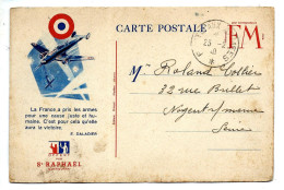 CARTE POSTALE ENTIER FM - Pub " Offert Par St RAPHAEL Quinquina "  Texte E.DALADIER - AVION De COMBAT 1940 - Storia Postale