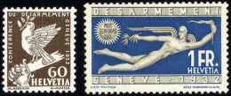 SCHWEIZ BUNDESPOST 254/5 *, 1932, 60 C. Und 1 Fr. Abrüstungskonferenz, Falzreste, 2 Prachtwerte - Usados