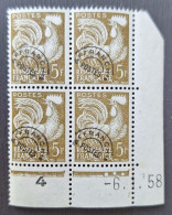 France 1953/59 N°107 En Bloc De 4  6/1/58 **TB  Cote 4€ - 1950-1959