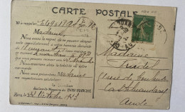 !!! CPA DE 1923 DE PARIS POUR CASTELNAUDARY. 10C SEMEUSE ISSUE DE ROULETTE. - Coil Stamps