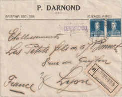 1926 - RECOMMANDE Enveloppe De BUENOS AIRES Vers LYON, France - 12 C X 2 Jose De San Martin - Cad Arrivée - Lettres & Documents