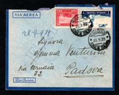 SOMALIA ITALIANA, BUSTA 1939, SASS. 222 + 21 PA, MOGADISCIO X PADOVA - Somalia