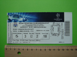 BILLET TICKET FOOTBALL FOOT - RSC ANDERLECHT - AEL LIMASSOL FC - 28/08/2012 - CHAMPIONS LEAGUE - Biglietti D'ingresso