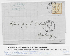 ALSACE LORRAINE 10C BURELAGE RENVERSE LETTRE COVER BREIF BARR 19.11.1870 TO STRASBOURG - Cartas & Documentos