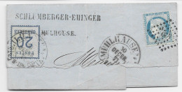 ALSACE LORRAINE 20C FER A CHEVAL MUHLHAUSEN 1871 MIXTE FRANCE N° 60 PC GC 420 DE BELFORT - Cartas & Documentos