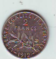 2 FRANCS SEMEUSE 1912 - ARGENT - Non Nettoyée - BELLE PIECE - 2 Francs