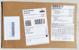 UK: Large Parcel Fragment (cut-out) To Netherlands, 2024, Label Postage On Account, Customs Declaration (minor Damage) - Storia Postale