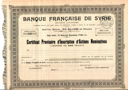 BANQUE FRANCAISE De SYRIE; Certificat Provisoire - Azië