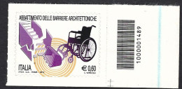 Italia 2012; Abbattimento Delle Barriere Architettoniche; Francobollo A Barre. - Barcodes