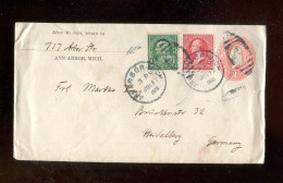 USA / 1900, Ganzsachenumschlag Mit Zusatzfrankatur Ex ANN ARBOR MICH. Nach Heidelberg (R2366) - ...-1900