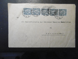 Deutsches Reich Mi. D 32 (14) Dabei 5-er Streifen VS Gut-Rs.tls.Fehler+annuliert Auf Brief Glauchauch 16.2.1923-Zwickau - Dienstmarken