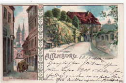 39021071 - Altenburg, Lithographie Mit Hinterem Schlosstor Und Den Rothen Spitzen Gelaufen Von 1900. Gute Erhaltung. - Altenburg