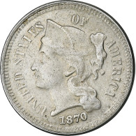 États-Unis, Nickel 3 Cents, 1870, Philadelphie, Nickel, TB, KM:95 - 2, 3 & 20 Cents