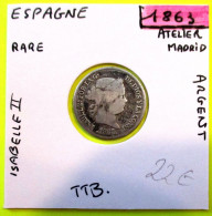 Espagne, 2 Real 1863, Madrid, Rare. TTB, . Argent  Silver - Other & Unclassified