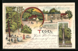 Lithographie Tegel, Schloss-Restaurant Von G. Triller, Denkmal Der Familie Humbold  - Tegel