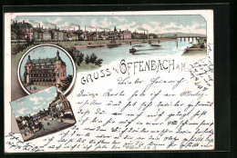 Lithographie Offenbach A. M., Totalansicht Mit Schloss Und Markt  - Offenbach