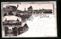 Lithographie Gotha, Panorama, Hauptmarkt, Schloss, Museum - Gotha