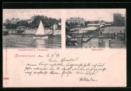 AK Friedrichsort, Dampferbrücke U. Hotelgarten, Kasernenhof  - Damp