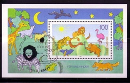 DEUTSCHLAND BLOCK 34 GESTEMPELT(USED) FÜR UNS KINDER 1995 LÖWE ZEBRA GIRAFFE FLAMINGO STEMPEL BONN - Ranas