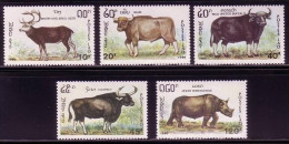 LAOS MI-NR. 1227-1231 POSTFRISCH(MINT) PFLANZENFRESSER NASHORN WASSERBÜFFEL 1990 - Rhinozerosse