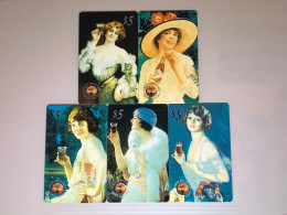 USA UNITED STATES America Prepaid Telecard Phonecard, Coke Calendar Girls $5 Coca Cola, Set Of 5 Mint Cards - Sonstige & Ohne Zuordnung