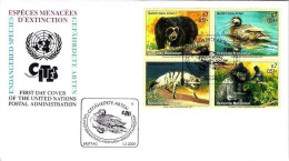 UNO WIEN MI-NR 327-330 FDC GEFÄHRDETE TIERE 2001 BRILLENBÄR ENTE WOLF - FDC