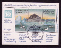 GRÖNLAND BLOCK 1 O INTERNATIONALE BRIEFMARKENAUSSTELLUNG HAFNIA '87 - BERGE - VÖGEL - Blocs