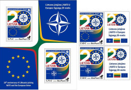 Lithuania Litauen Lituanie 2024 20 Years In EU And NATO BeePost Set With Labels And Block MNH - OTAN