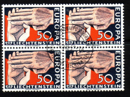 LIECHTENSTEIN MI-NR. 418 GESTEMPELT(USED) 4er BLOCK EUROPA 1962 - ZWEI HÄNDE - 1962