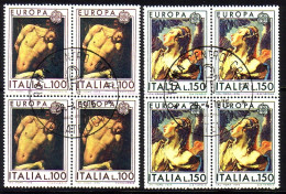 ITALIEN MI-NR. 1489-1490 O 4er BLOCK EUROPA 1975 - GEMÄLDE MICHELANGELO UND TIEPOLO - 1975