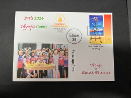 23-6-2024 (93) Paris Olympic Games 2024 - Torch Relay (Etape 38) In Saint-Etienne (22-6-2024) With Olympic Stamp - Zomer 2024: Parijs