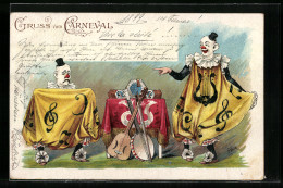 Lithographie Harlekins Mit Instrumenten, Fasching  - Carnaval