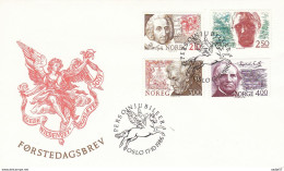 Norway 1986 Persons Jubilee: Hans Egede, Herman Wildenvey, Tore Orjasaeter, Engebret Soot Mi 954-957, FDC - FDC