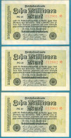 10000000 Mark 22.8.1923 Wmk. Hakensterne Serie PG27 - 3 Pcs Consecutive Numbers  AUNC - 10 Millionen Mark