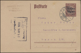 Bayern P 114/01 Freistaat 15 Pf DV 19: BERNECK/Fichtelgebirge 22.4.20 Nach Hagen - Postal  Stationery