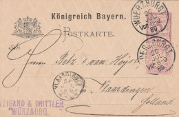 Allemagne Bavière Entier Postal Wuerzburg Pour La Hollande 1889 - Postal  Stationery