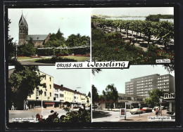AK Wesseling Am Rhein, Flach-Fenglerstrasse Mit Geschäften, Kirche, Rheinpartie  - Wesseling