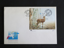 PORTUGAL FDC 1er JOUR AVEC YT BF BLOC FEUILLET 78 CERF DEER STAG HIRSCH VEADO ANNEE EUROPEENNE TOURISME - FDC