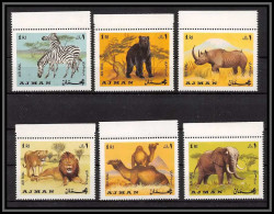 Ajman - 2999b/ N°412/417 A Mammals Zebra Zebre Lion Elephant Ours Bear Rhinoceros Dromedary Neuf ** MNH  - Elefantes