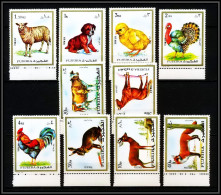 Fujeira - 1572/ N°1295/1304 A Animals Animaux 1972 Horse Hare Fox Dog Sheep Cock Turckey ** MNH  - Paarden