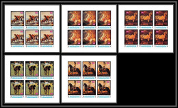 Yemen Royaume (kingdom) - 4203 N°1007/1011 B Equestrian Paintings Horses Neuf ** MNH Feuille Sheets Non Dentelé Imperf - Paarden