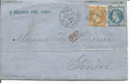 FRANCE ANNEE 1867 N°21,29 DE PARIS POUR GENEVE 31 12 67 TB - 1863-1870 Napoléon III Con Laureles