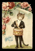 CHROMOS - CHOCOLAT POULAIN - CHAT MUSICIEN - DECOUPIS FLEURS - FORMAT 6.5 X 10.5 CM - Poulain