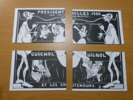PUZZLE Illustrateur Lardie 4 Cartes élections Presidentielles 1988 Mitterrand Chirac VGE Politique Satire - Lardie