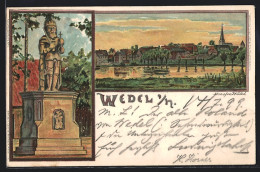 Lithographie Wedel, Totale, Denkmal  - Wedel