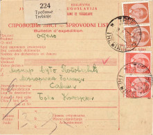 1186 JUGOSLAVIJA BOSNIA HERZEGOVINA TREBINJE - BULLETTIN D'EXPEDITION - Covers & Documents